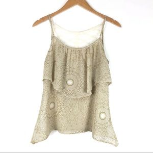 KIRRA blouse XS ruffle lace back semi sheer top